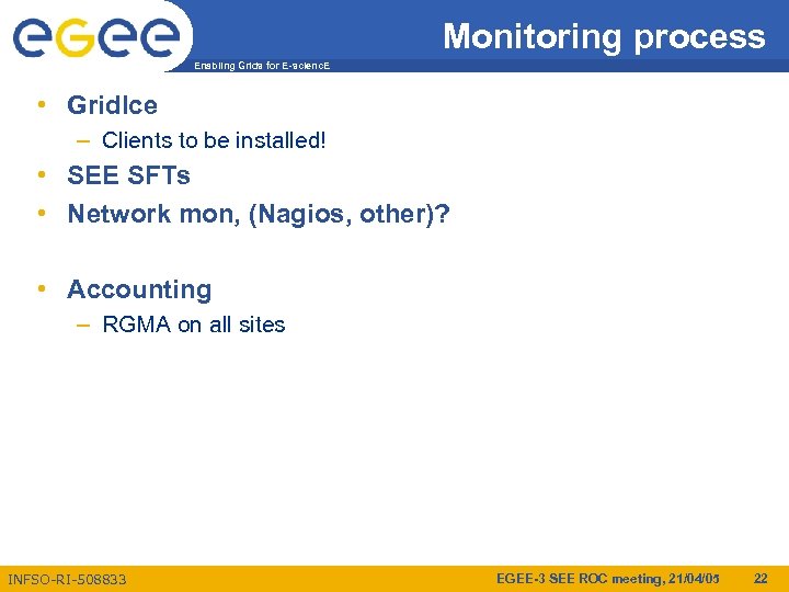 Monitoring process Enabling Grids for E-scienc. E • Grid. Ice – Clients to be