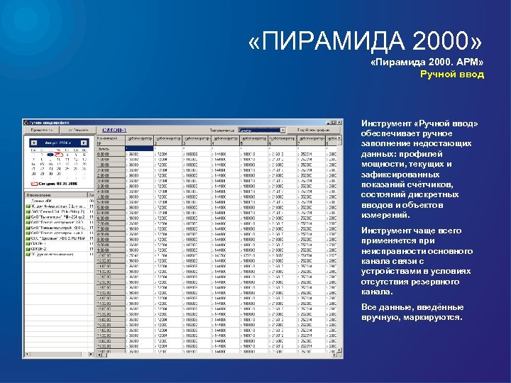  «ПИРАМИДА 2000» «Пирамида 2000. АРМ» Ручной ввод Инструмент «Ручной ввод» обеспечивает ручное заполнение