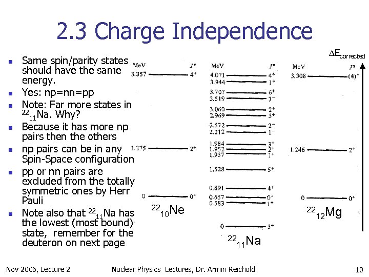 2. 3 Charge Independence n n n n Same spin/parity states should have the