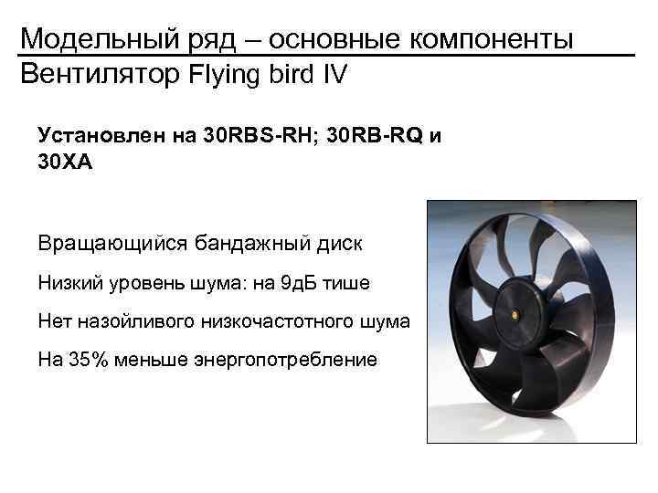 Модельный ряд – основные компоненты Вентилятор Flying bird IV Установлен на 30 RBS-RH; 30