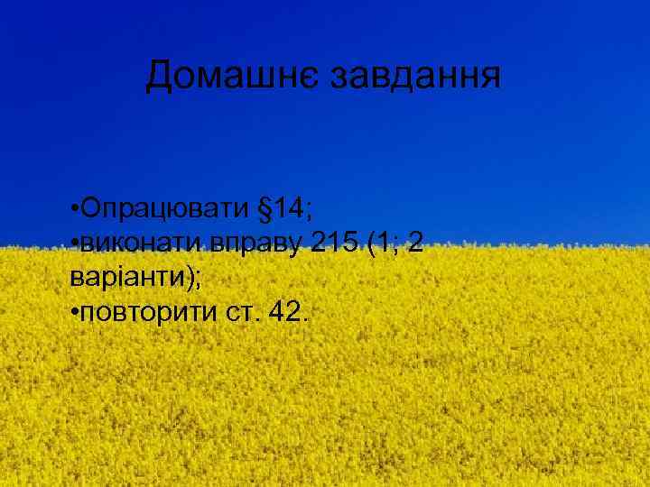 Домашнє завдання • Опрацювати § 14; • виконати вправу 215 (1; 2 варіанти); •