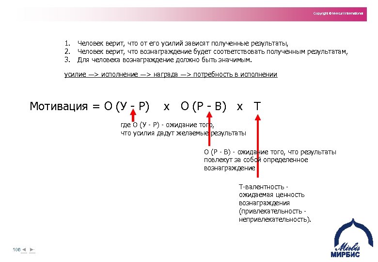 Copyright © Mercuri International 1. 2. 3. Человек верит, что от его усилий зависят