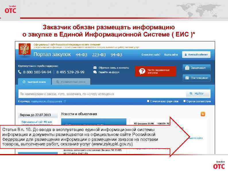 Заказчик обязан размещать информацию о закупке в Единой Информационной Системе ( ЕИС )* Статья