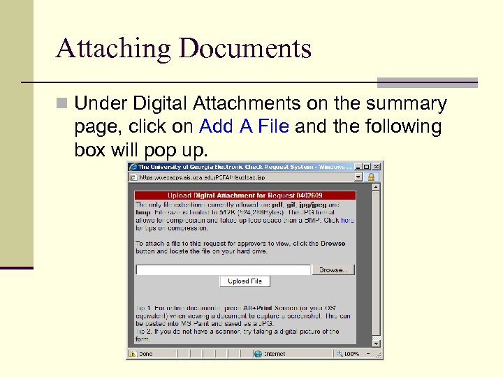 Attaching Documents n Under Digital Attachments on the summary page, click on Add A