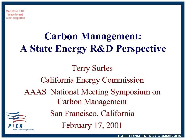 Carbon Management: A State Energy R&D Perspective Terry Surles California Energy Commission AAAS National