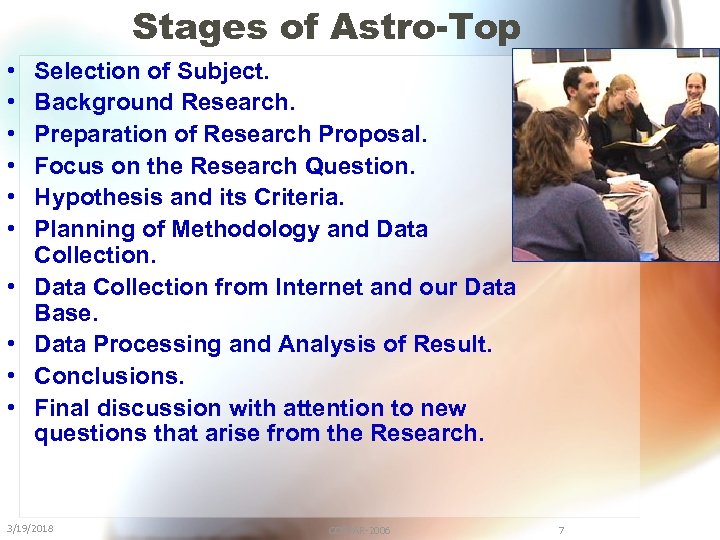 Stages of Astro-Top • • • Selection of Subject. Background Research. Preparation of Research