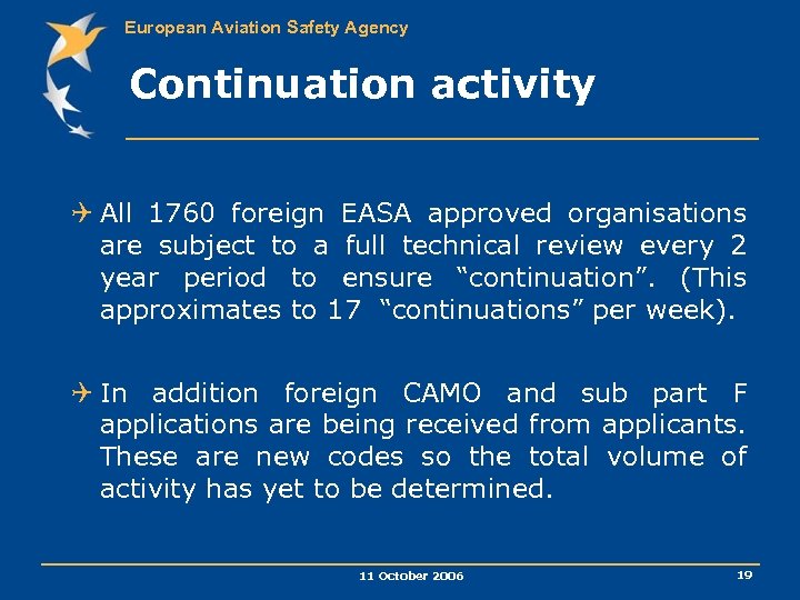 European Aviation Safety Agency Continuation activity Q All 1760 foreign EASA approved organisations are