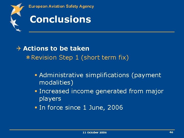 European Aviation Safety Agency Conclusions Q Actions to be taken ôRevision Step 1 (short