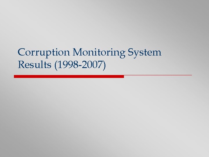 Corruption Monitoring System Results (1998 -2007) 
