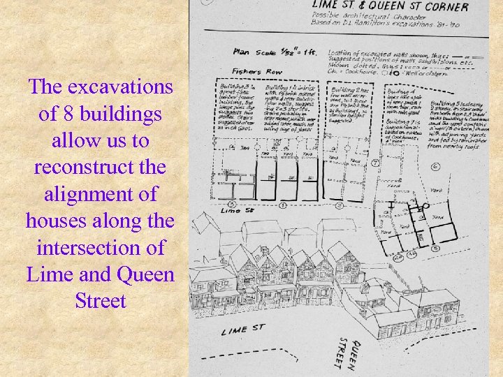 The excavations of 8 buildings allow us to reconstruct the alignment of houses along