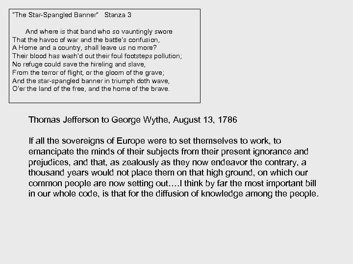 “The Star-Spangled Banner” Stanza 3 And where is that band who so vauntingly swore