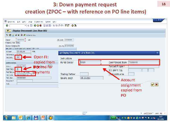 3: Down payment request creation (ZPOC – with reference on PO line items) Open