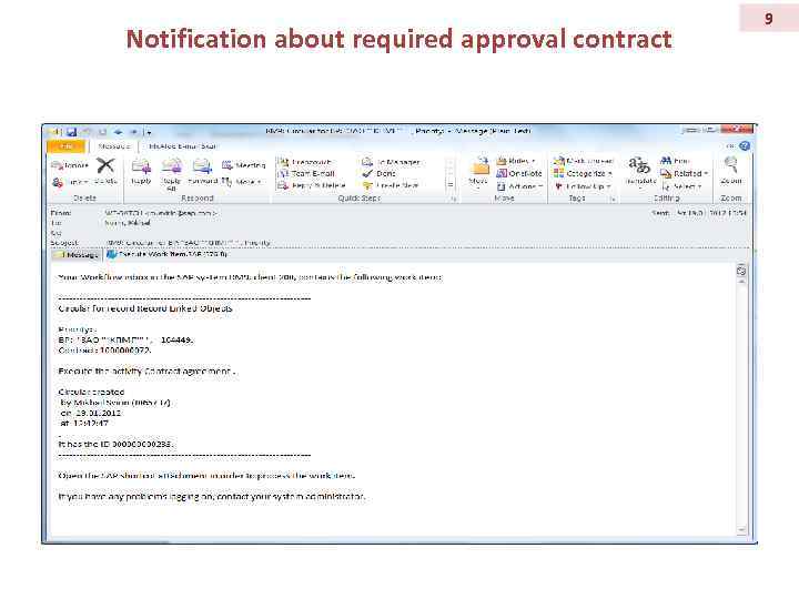 Notification about required approval contract 9 