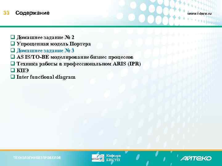 33 Содержание www. i-teco. ru q Домашнее задание № 2 q Упрощенная модель Портера