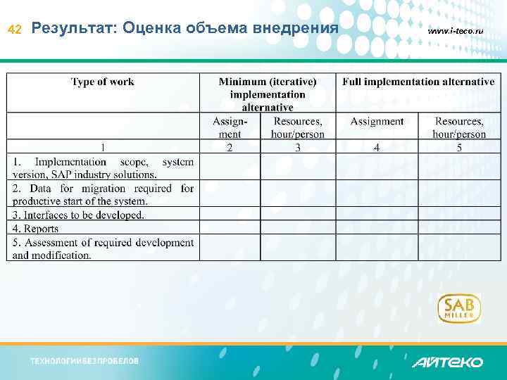 42 Результат: Оценка объема внедрения www. i-teco. ru 