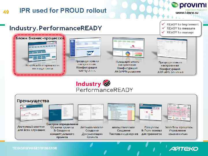 49 IPR used for PROUD rollout www. i-teco. ru 