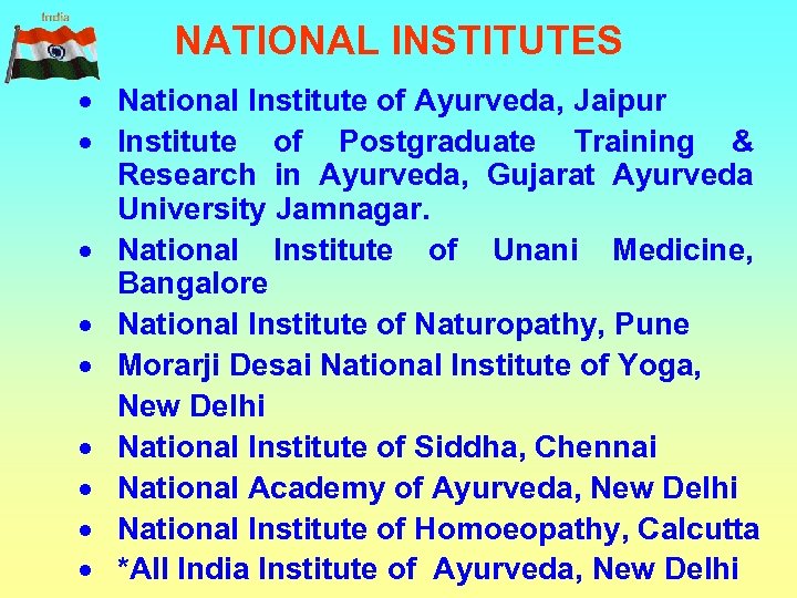 NATIONAL INSTITUTES · National Institute of Ayurveda, Jaipur · Institute of Postgraduate Training &
