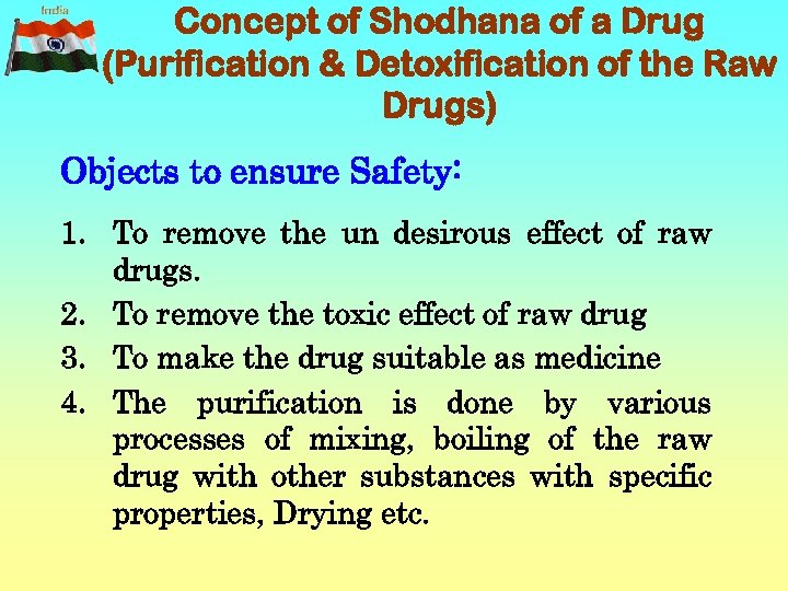Concept of Shodhana of a Drug (Purification & Detoxification of the Raw Drugs) Objects