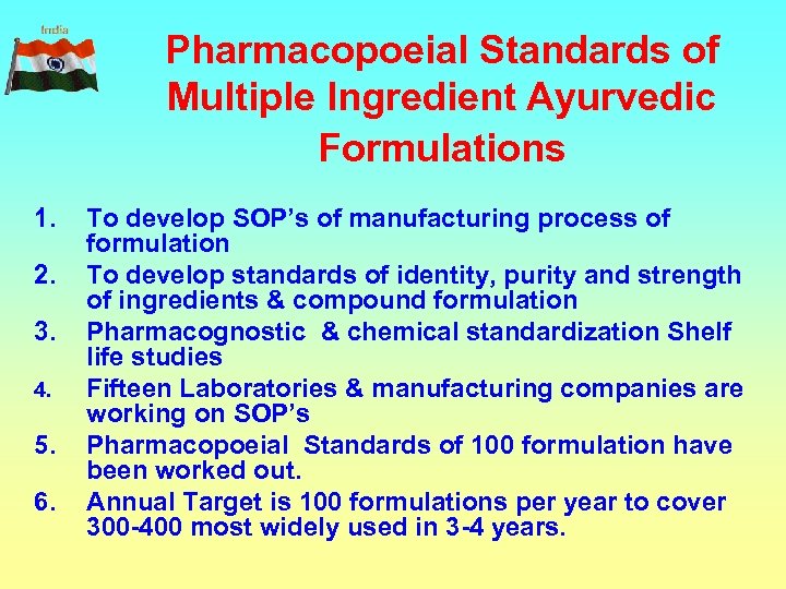 Pharmacopoeial Standards of Multiple Ingredient Ayurvedic Formulations 1. 2. 3. 4. 5. 6. To