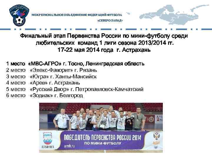 МЕЖРЕГИОНАЛЬНОЕ ОБЪЕДИНЕНИЕ ФЕДЕРАЦИЙ ФУТБОЛА «СЕВЕРО-ЗАПАД» Финальный этап Первенства России по мини-футболу среди любительских команд