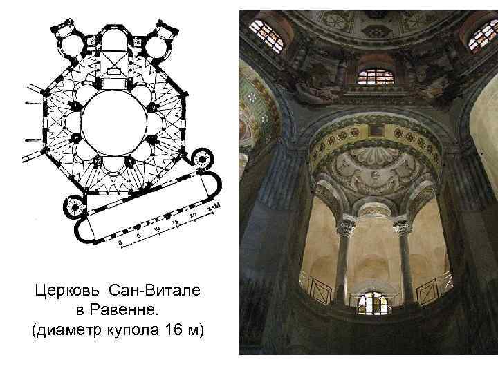 Церковь Сан-Витале в Равенне. (диаметр купола 16 м) 