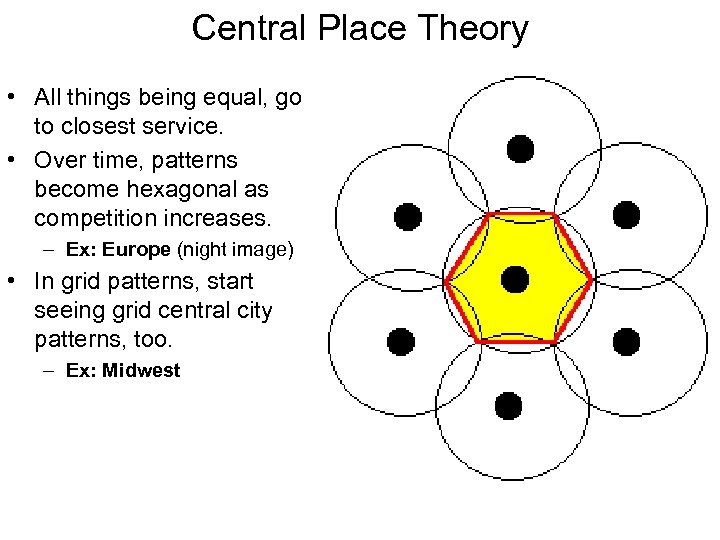 Central Place Theory • All things being equal, go to closest service. • Over