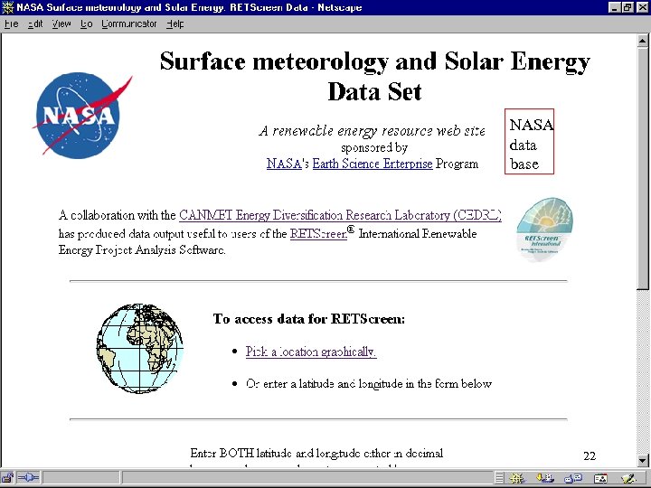 NASA data base 22 