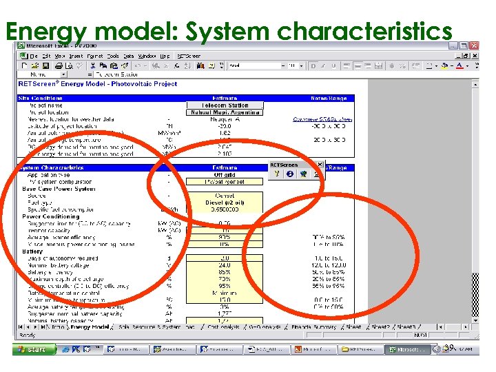 Energy model: System characteristics 39 