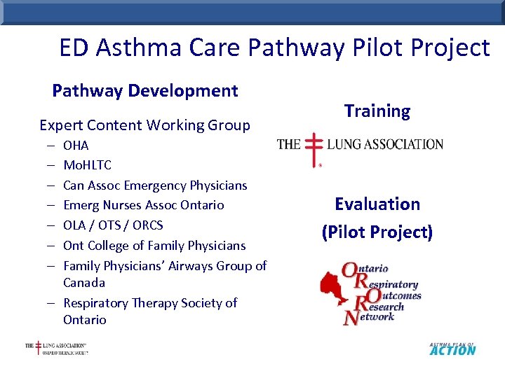 ED Asthma Care Pathway Pilot Project Pathway Development Expert Content Working Group OHA Mo.