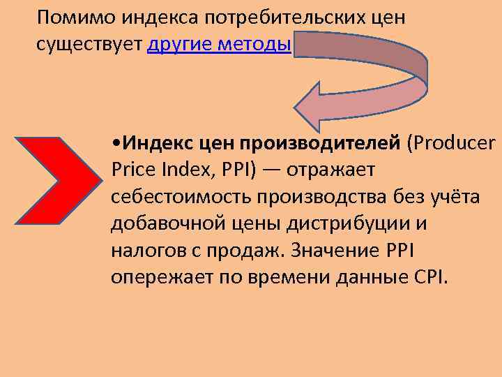 Помимо индекса потребительских цен существует другие методы • Индекс цен производителей (Producer Price Index,