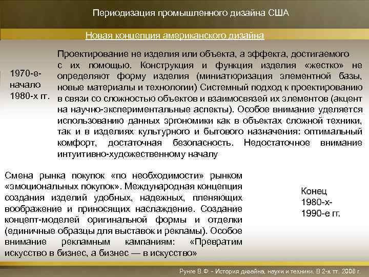 Периодизация промышленного дизайна США Новая концепция американского дизайна Проектирование не изделия или объекта, а