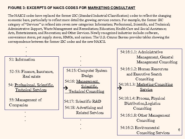 FIGURE 3: EXCERPTS OF NAICS CODES FOR MARKETING CONSULTANT The NAICS codes have replaced