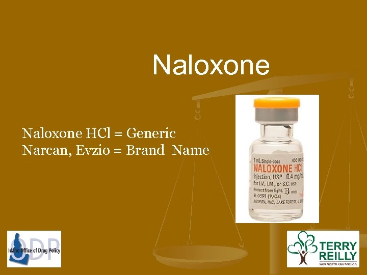 Naloxone HCl = Generic Narcan, Evzio = Brand Name 