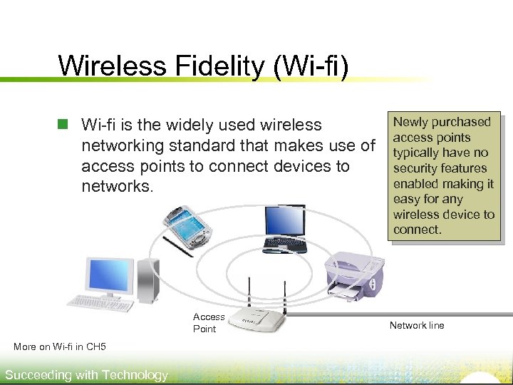 Wireless Fidelity (Wi-fi) n Wi-fi is the widely used wireless networking standard that makes