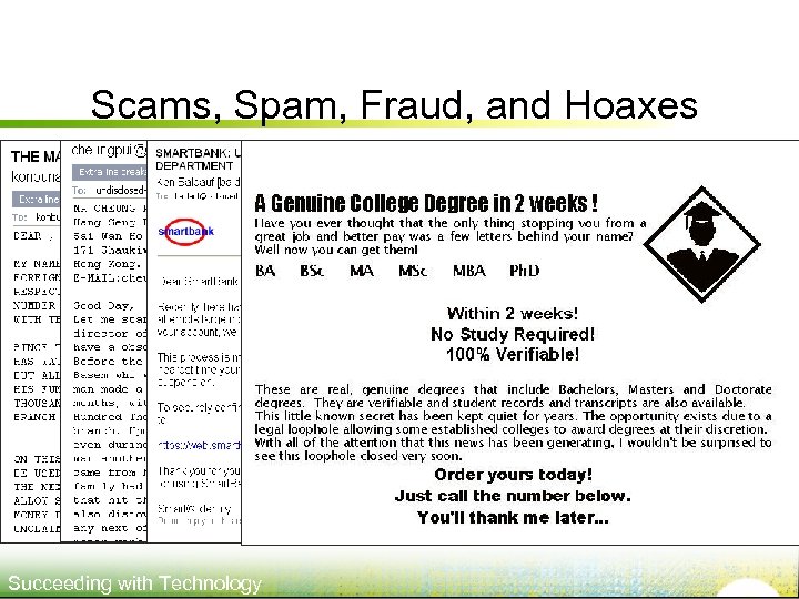 Scams, Spam, Fraud, and Hoaxes Succeeding with Technology 