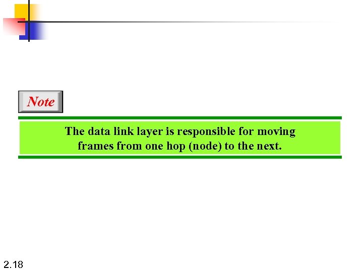 Note The data link layer is responsible for moving frames from one hop (node)