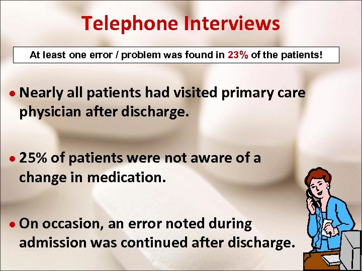 Telephone Interviews At least one error / problem was found in 23% of the