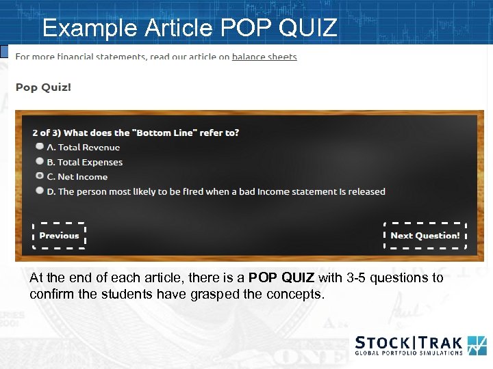Example Article POP QUIZ At the end of each article, there is a POP