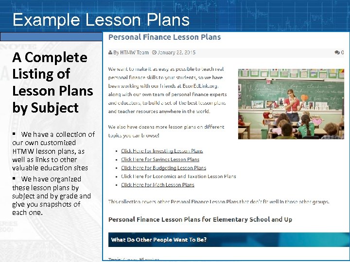 Example Lesson Plans A Complete Listing of Lesson Plans by Subject § We have