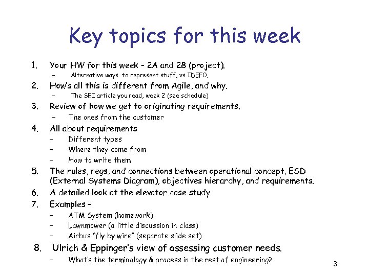 Key topics for this week 1. 2. 3. 4. 5. 6. 7. 8. Your