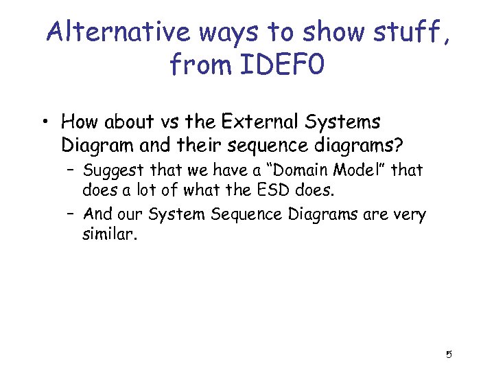 Alternative ways to show stuff, from IDEF 0 • How about vs the External