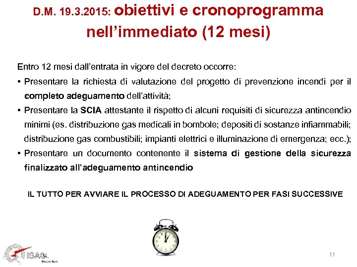 D. M. 19. 3. 2015: obiettivi e cronoprogramma nell’immediato (12 mesi) Entro 12 mesi