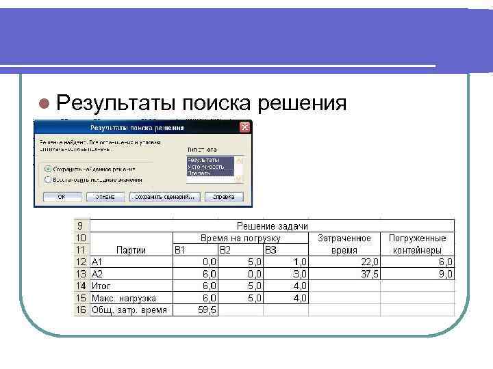 l Результаты поиска решения 