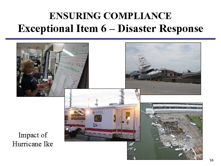 ENSURING COMPLIANCE Exceptional Item 6 – Disaster Response Impact of Hurricane Ike 36 