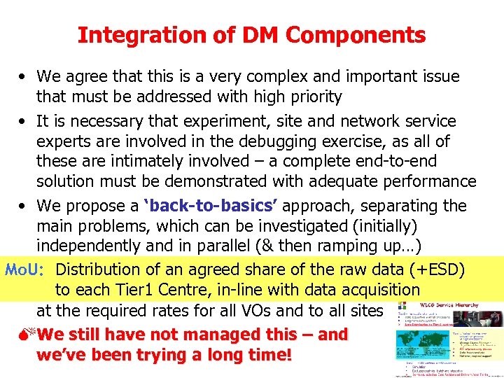 Integration of DM Components • We agree that this is a very complex and