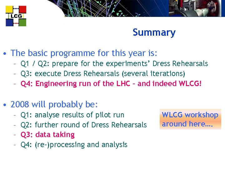 Summary • The basic programme for this year is: – Q 1 / Q