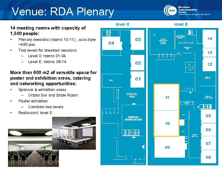Venue: RDA Plenary 14 meeting rooms with capacity of 1, 500 people: • •