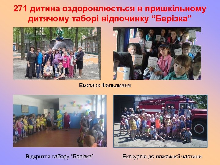271 дитина оздоровлюється в пришкільному дитячому таборі відпочинку “Берізка” Екопарк Фельдмана Відкриття табору “Берізка”
