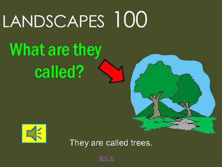 LANDSCAPES 100 What are they called? They are called trees. BACK 