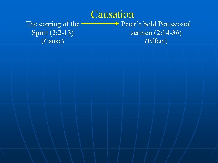The coming of the Spirit (2: 2 -13) (Cause) Causation Peter’s bold Pentecostal sermon